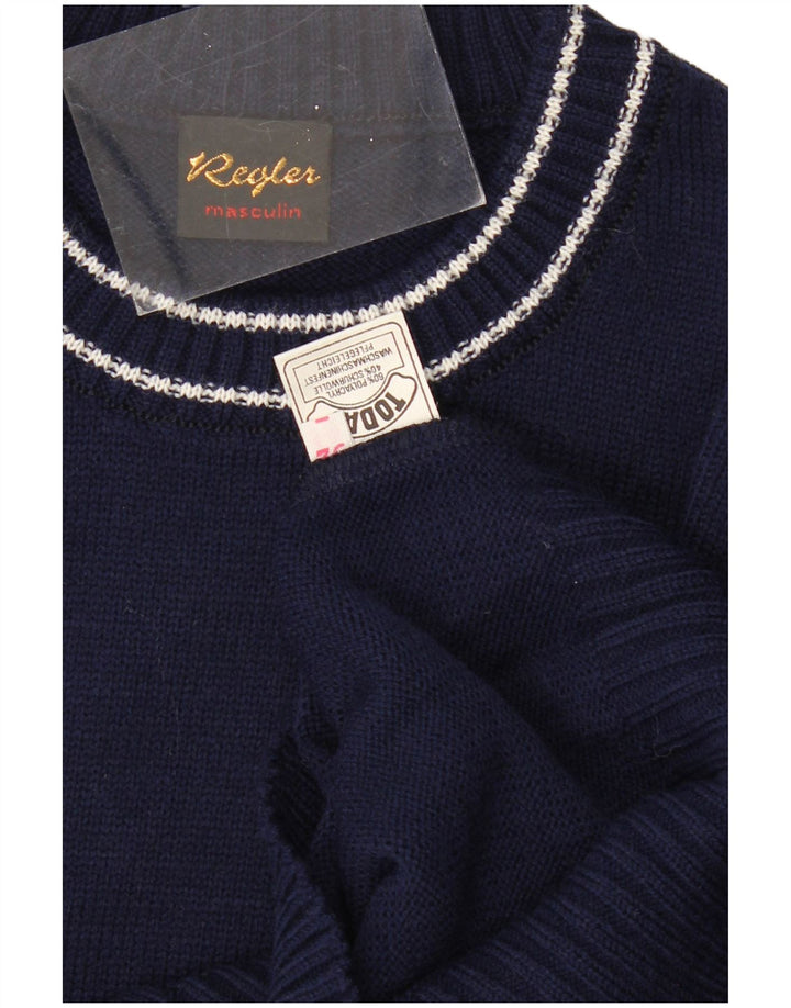 Pulover VINTAGE pentru bărbați cu gât roșu IT 52 mare bleumarin poliacrilic