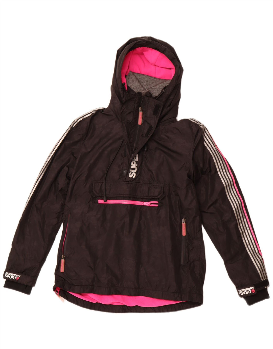 Jachetă Anorak cu glugă pentru femei SUPERDRY UK 8 Small Nylon negru