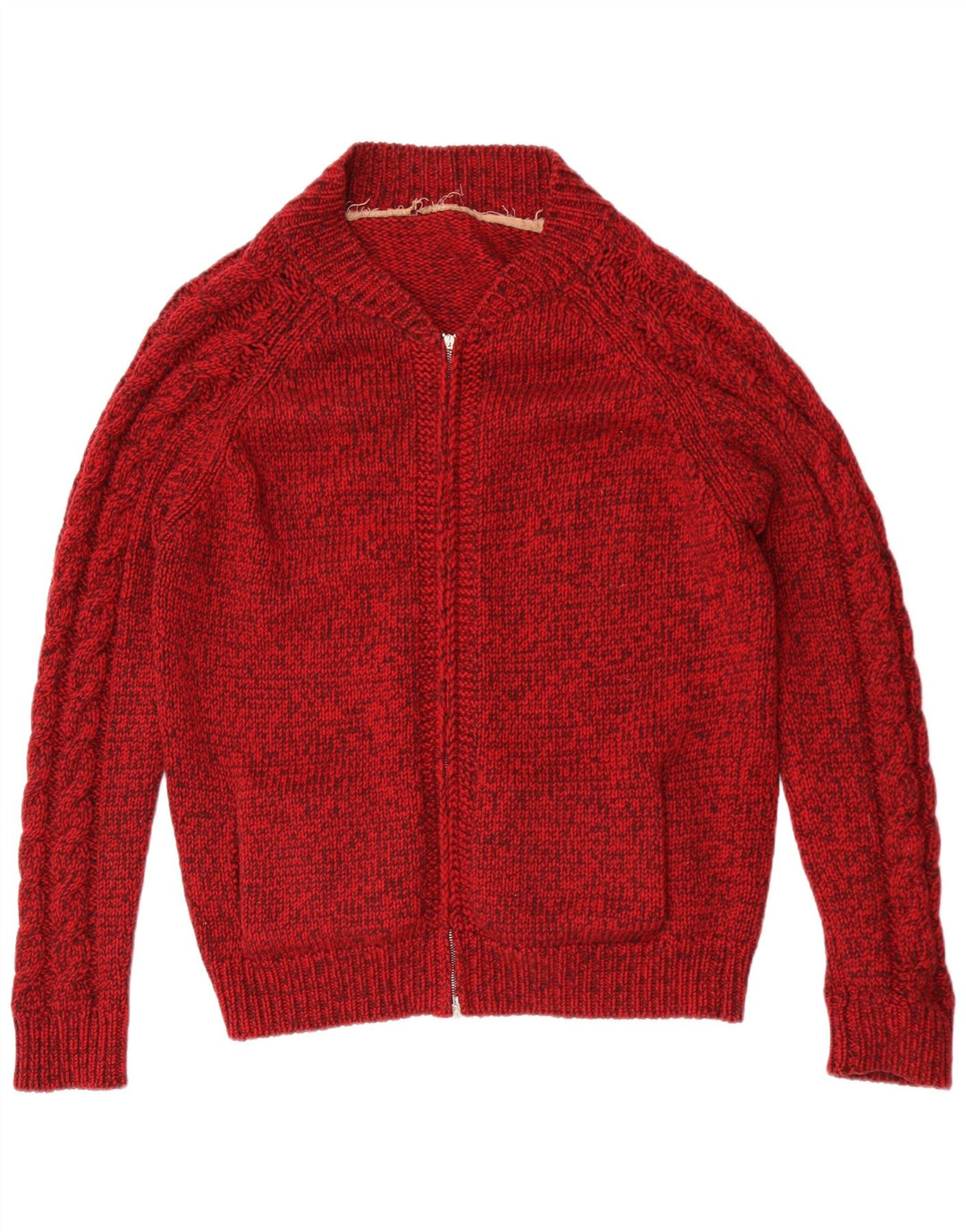 Pulover Cardigan Vintage pentru bărbați, roșu mediu cu pete