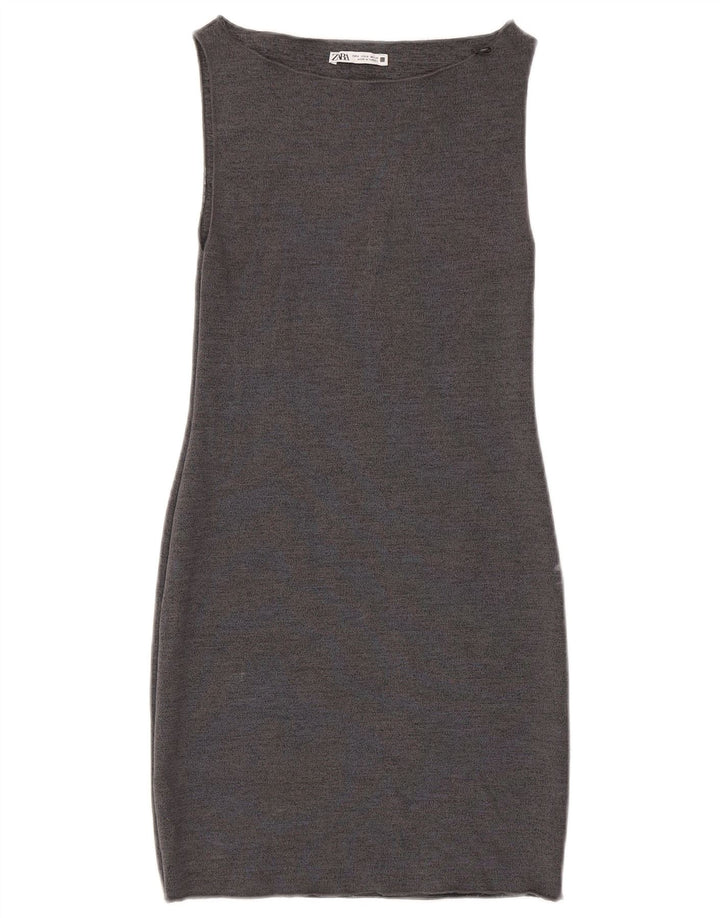 Rochie teacă fără mâneci pentru femei Zara UK 12 Viscoză gri mediu