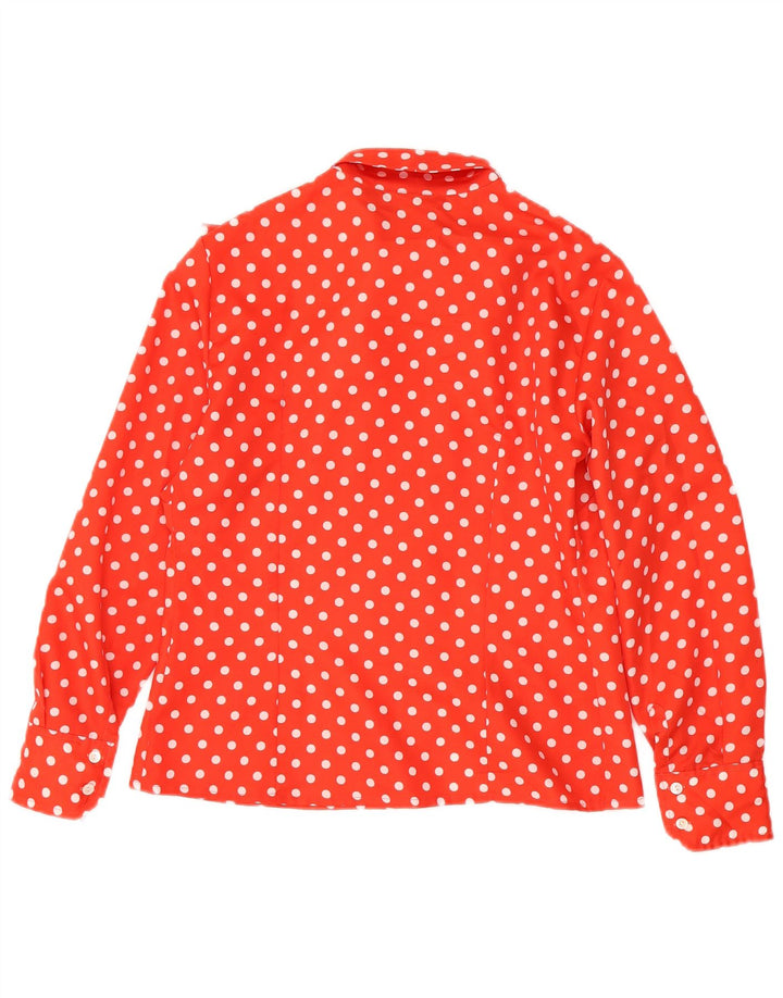 Bluză vintage pentru femei cu cămașă cu cravată în față IT 48 XL roșu cu buline