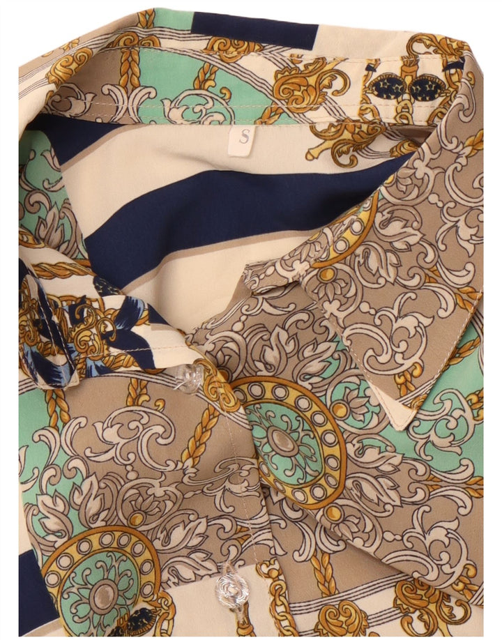 Bluză de cămașă supradimensionată cu model abstract pentru femei UK 10 Bej mic