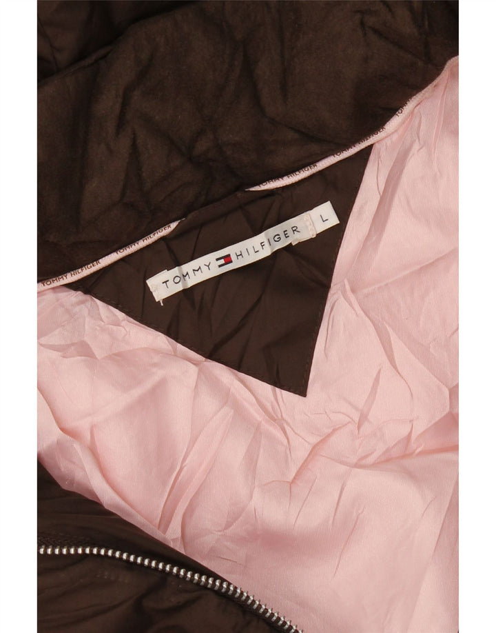 TOMMY HILFIGER Womens Hooded Padded Jacket UK 14 Large Brown Polyester Vintage Tommy Hilfiger and Second-Hand Tommy Hilfiger from Messina Hembry 