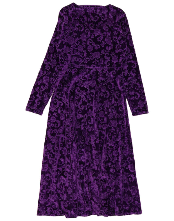 Rochie maxi vintage pentru femei din catifea UK 14 mare, mov, floral, poliester
