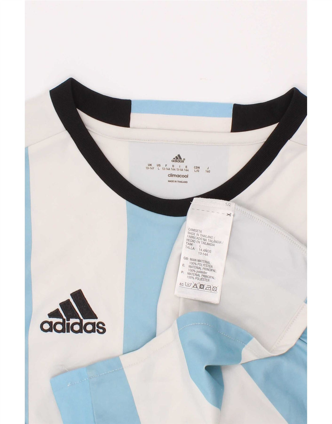Tricou Adidas Climacool pentru baieti Top 13-14 ani poliester cu dungi albastre