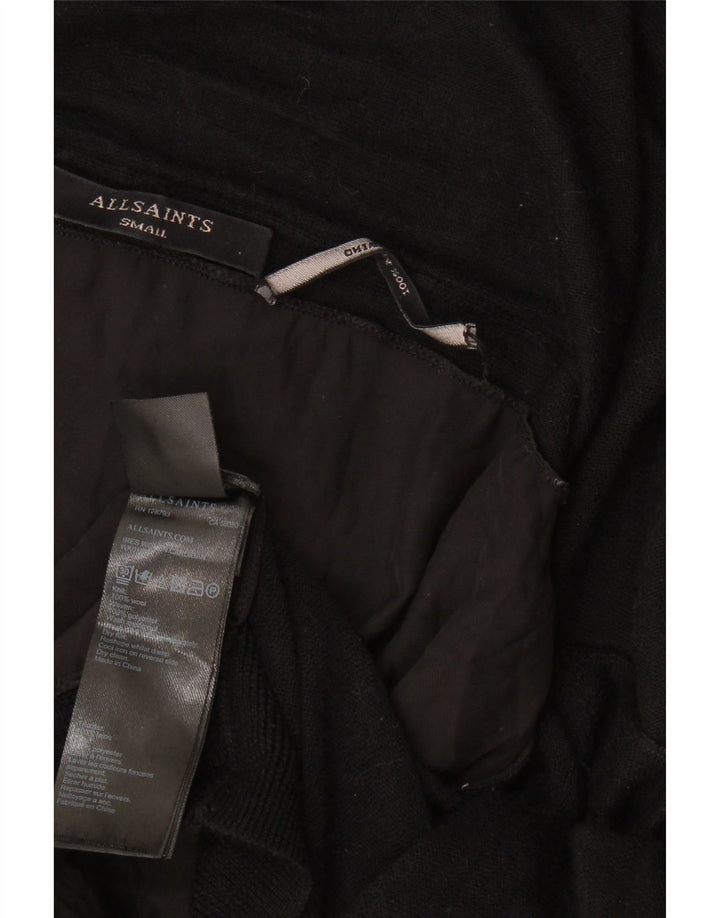 ALL SAINTS Pulover cardigan deschis asimetric pentru femei UK 10 Lână neagră mică
