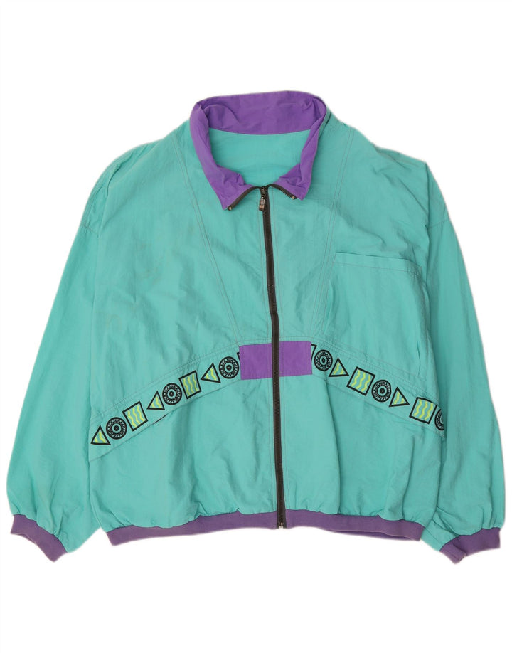 Jachetă de trening pentru bărbați vintage XL, poliamidă geometrică albastră