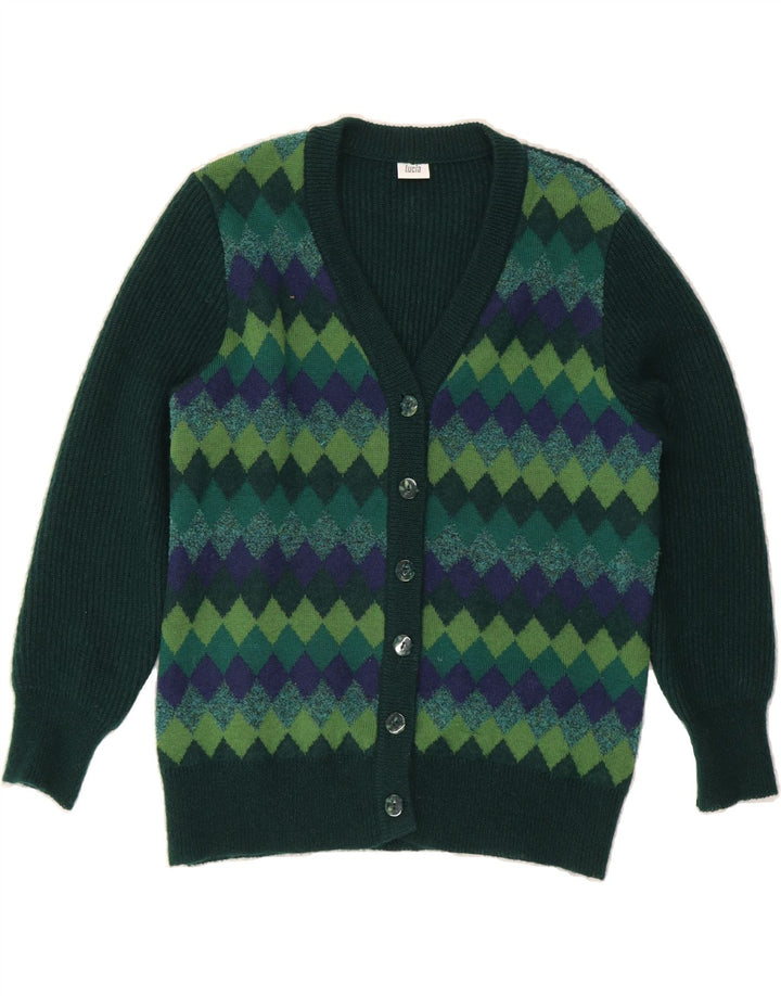 LUCIA Womens Cardigan Sweater IT 42 Medium Green Chevron Vintage Lucia and Second-Hand Lucia from Messina Hembry 