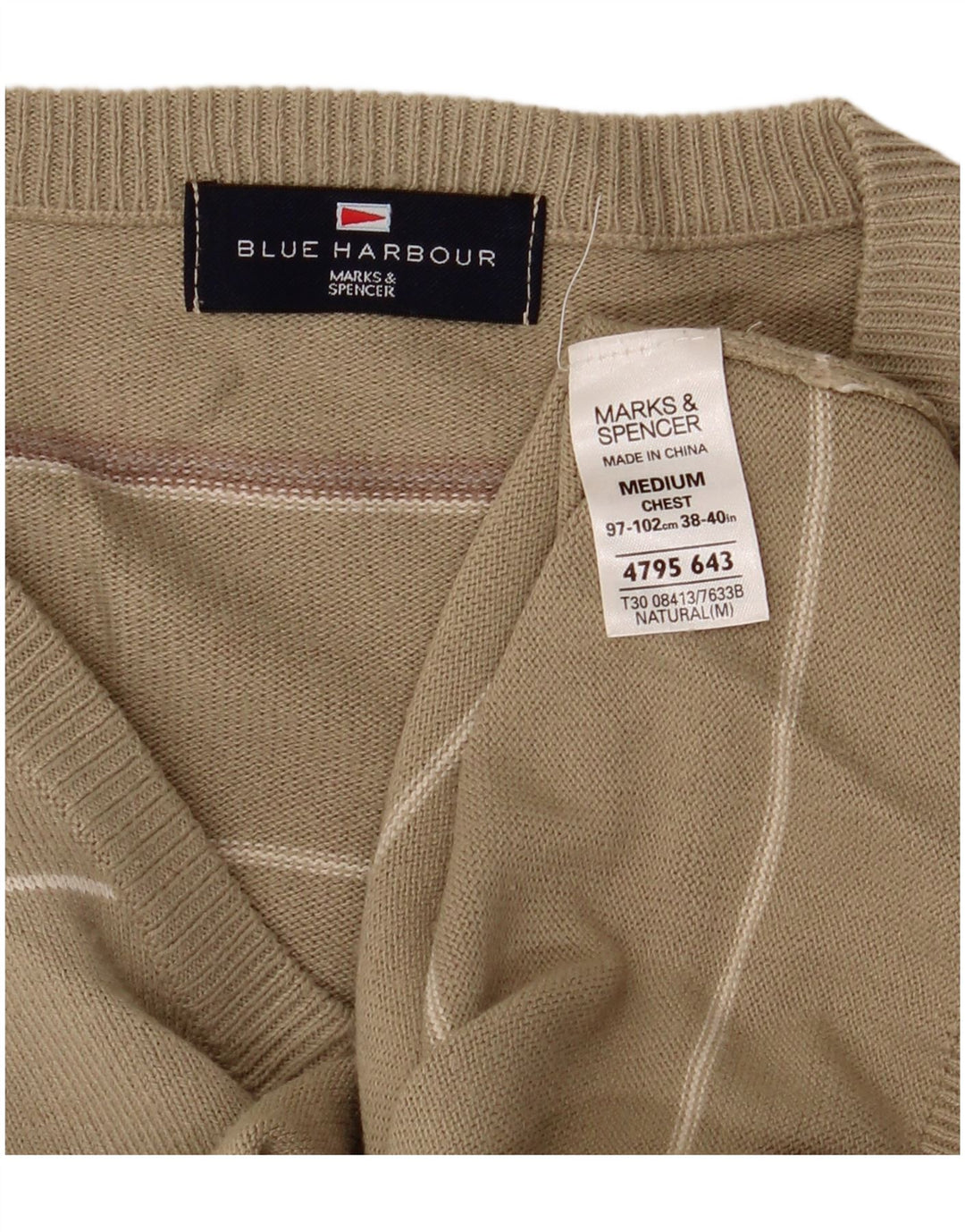 Pulover Marks & Spencer pentru bărbați, Blue Harbour, cu decolteu în V, kaki mediu