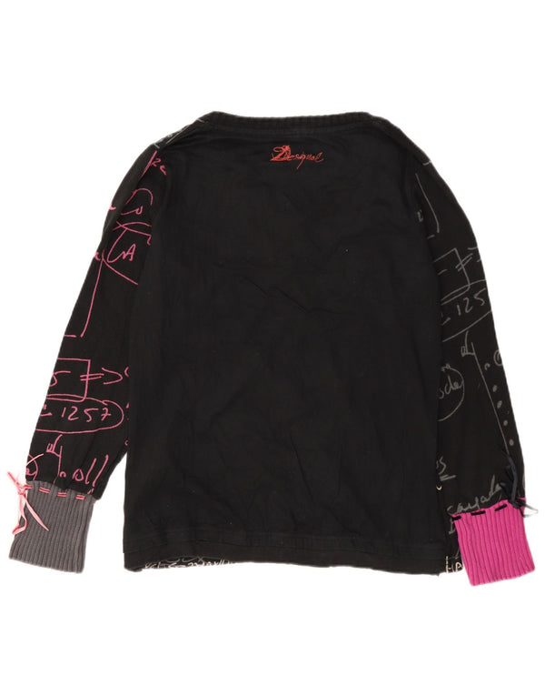 Top grafic pentru femei Desigual cu mânecă lungă UK 18 XL, negru, bumbac, inimă