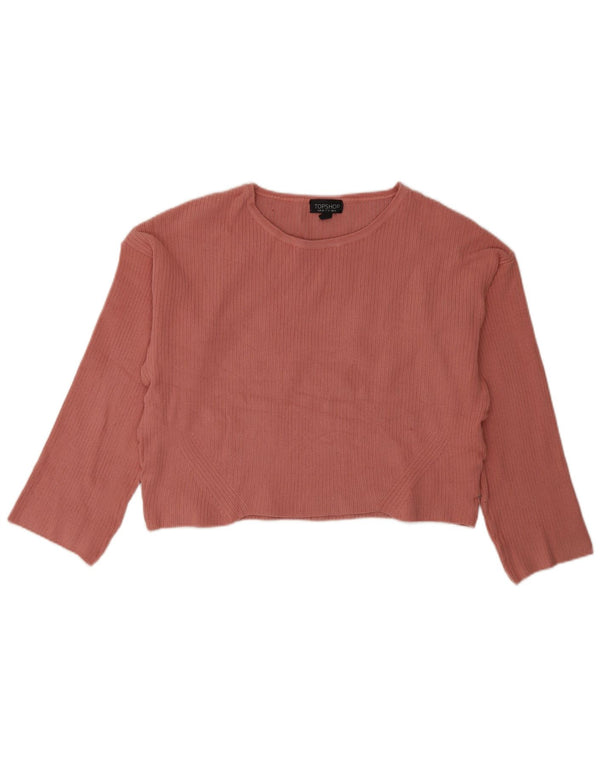 Topshop Womens Oversized Top Long Sleeve UK 10 Small  Pink Acrylic