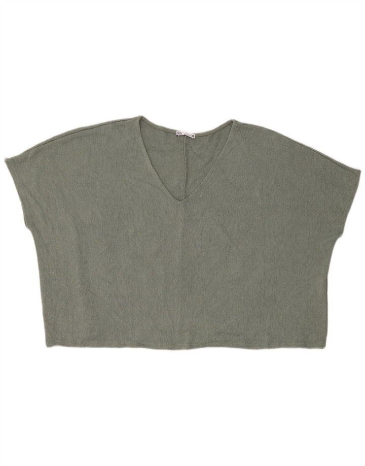 Top Crop oversize din tricot pentru femei Zara UK 14 Medium Green Viscose