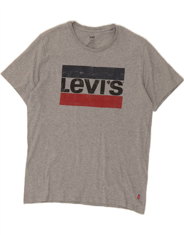 LEVI'S Mens Standard Fit Graphic T-Shirt Top Medium Grey Cotton Vintage Levi's and Second-Hand Levi's from Messina Hembry 