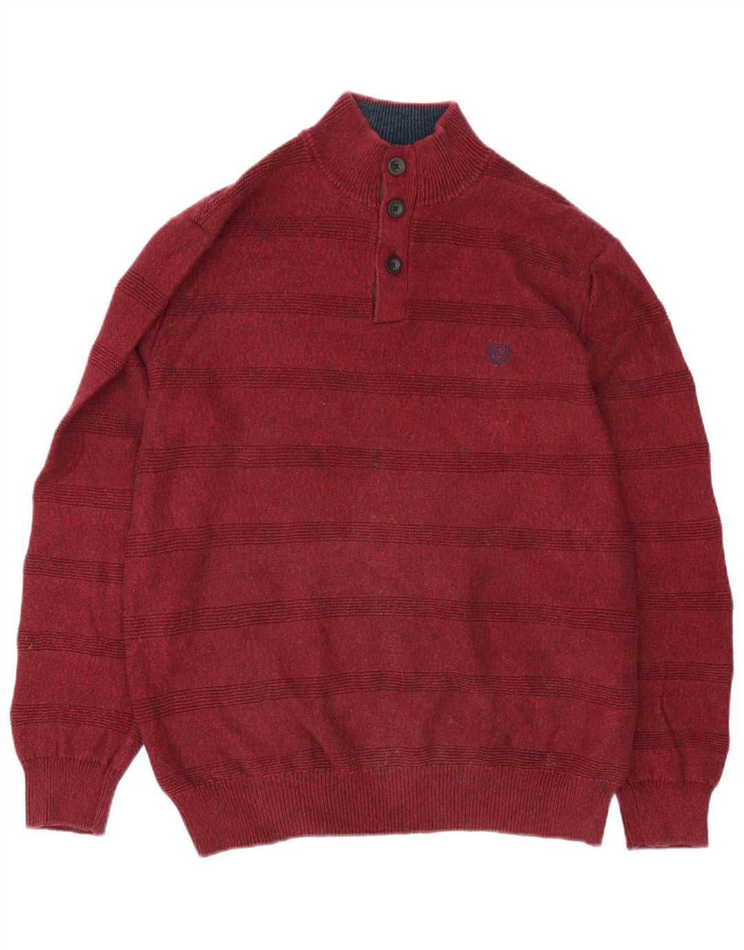 Pulover pentru bărbați Chaps, cu gât cu nasturi, din bumbac cu dungi Burgundy mediu