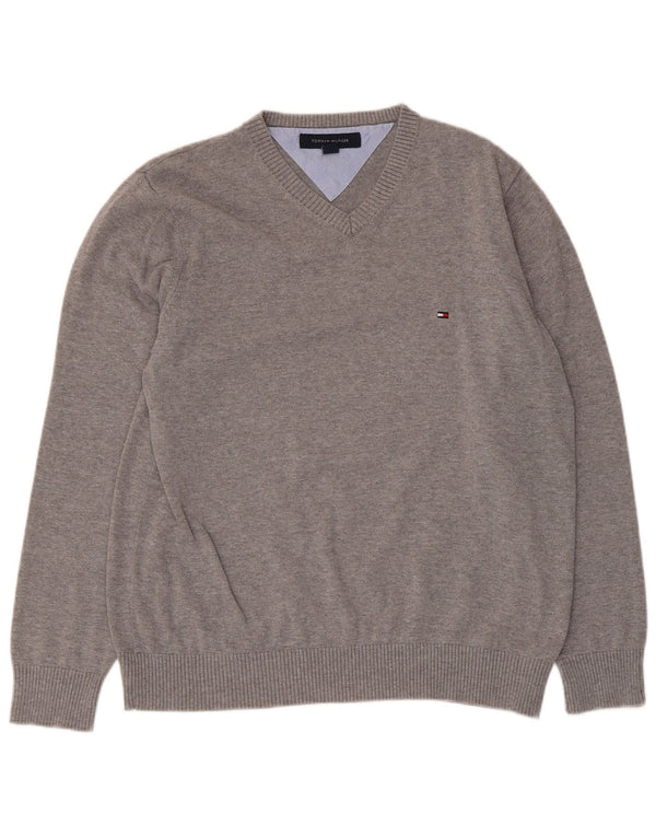 Pulover cu decolteu în V Tommy Hilfiger pentru femei UK 14 Gri mediu