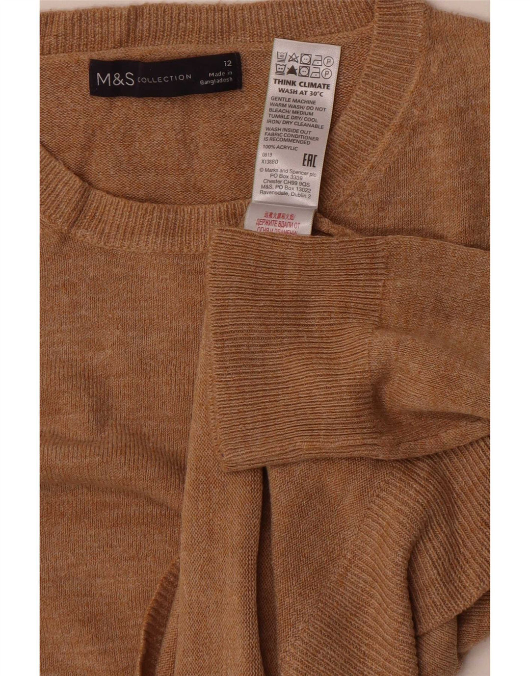 Pulover pentru femei Marks & Spencer cu decolteu rotund UK 12 Medium Bej Acrilic