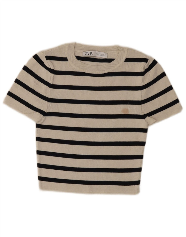 Top Crop pentru Damă Zara UK 8 Small White Striped Viscose