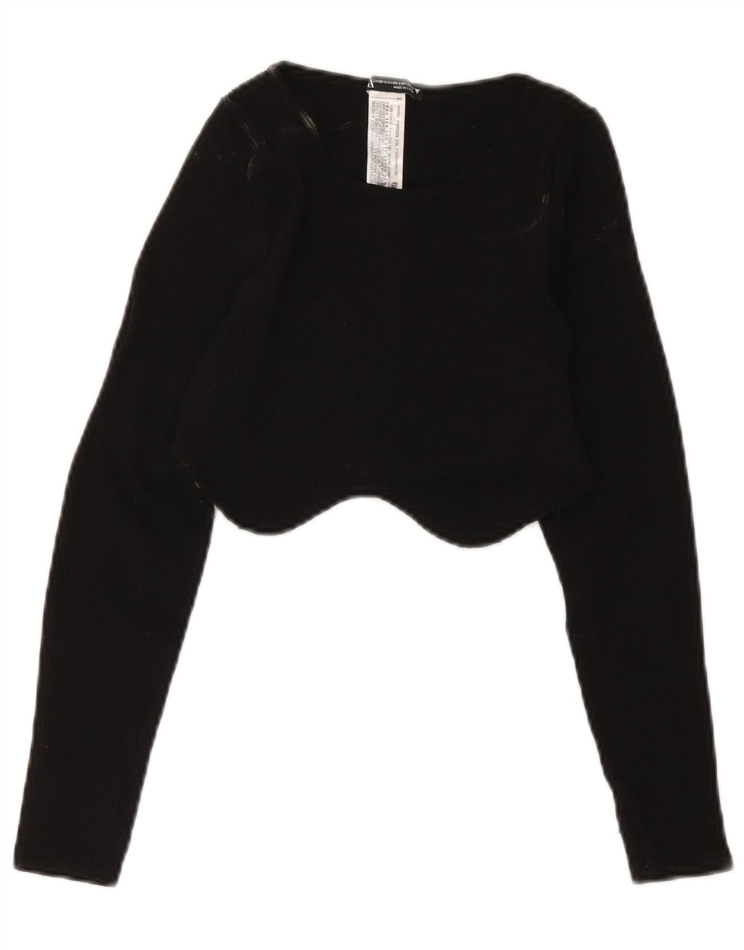 Crop Top pentru femei Zara cu mânecă lungă UK 4 XS Poliamidă neagră