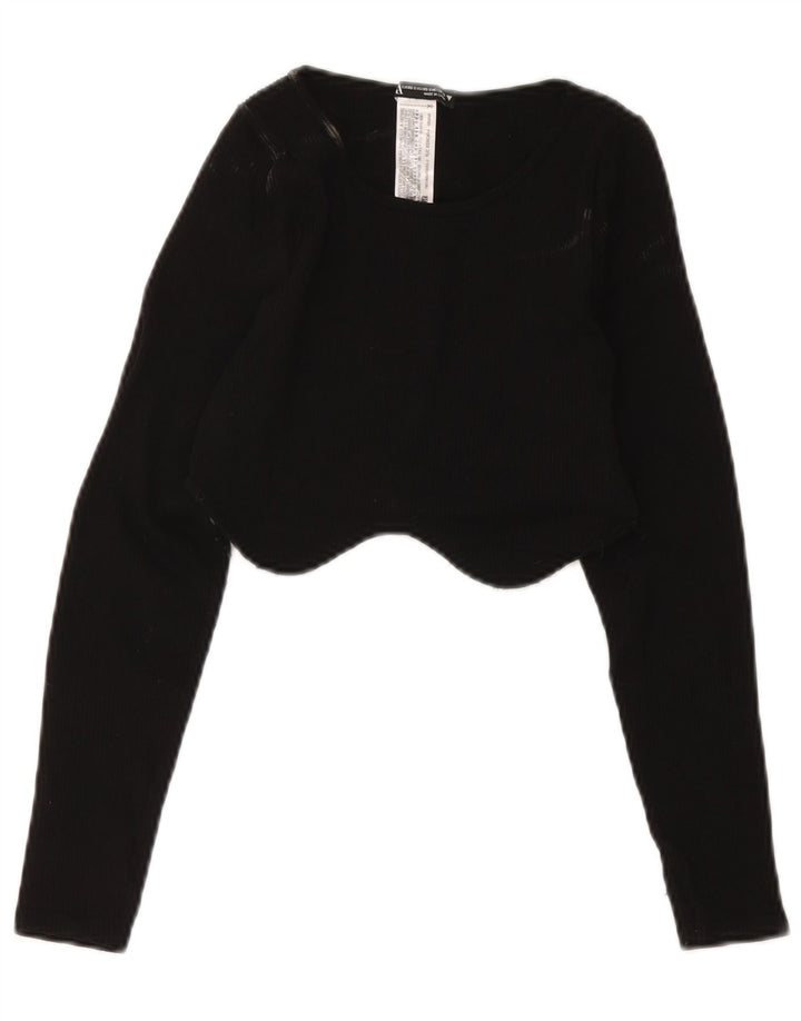 Crop Top pentru femei Zara cu mânecă lungă UK 4 XS Poliamidă neagră