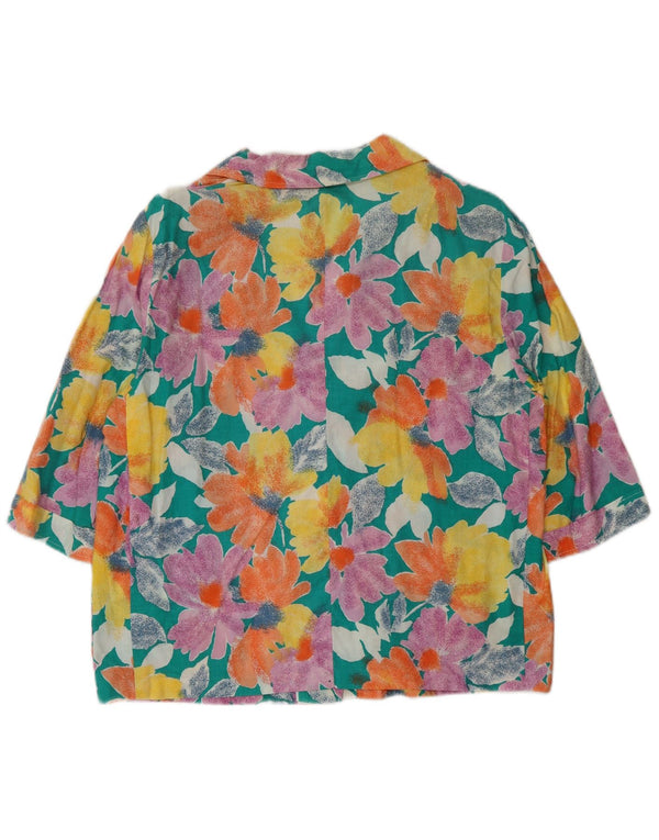 Blazer vintage pentru femei cu 3 nasturi, UK 16, mare, multicoloră, florală
