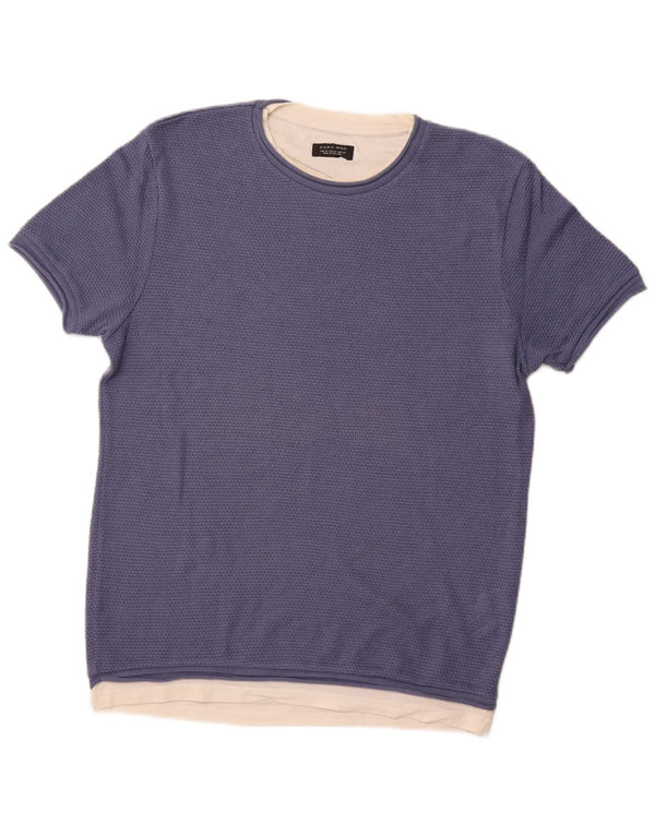 ZARA Mens T-Shirt Top Medium Navy Blue Cotton