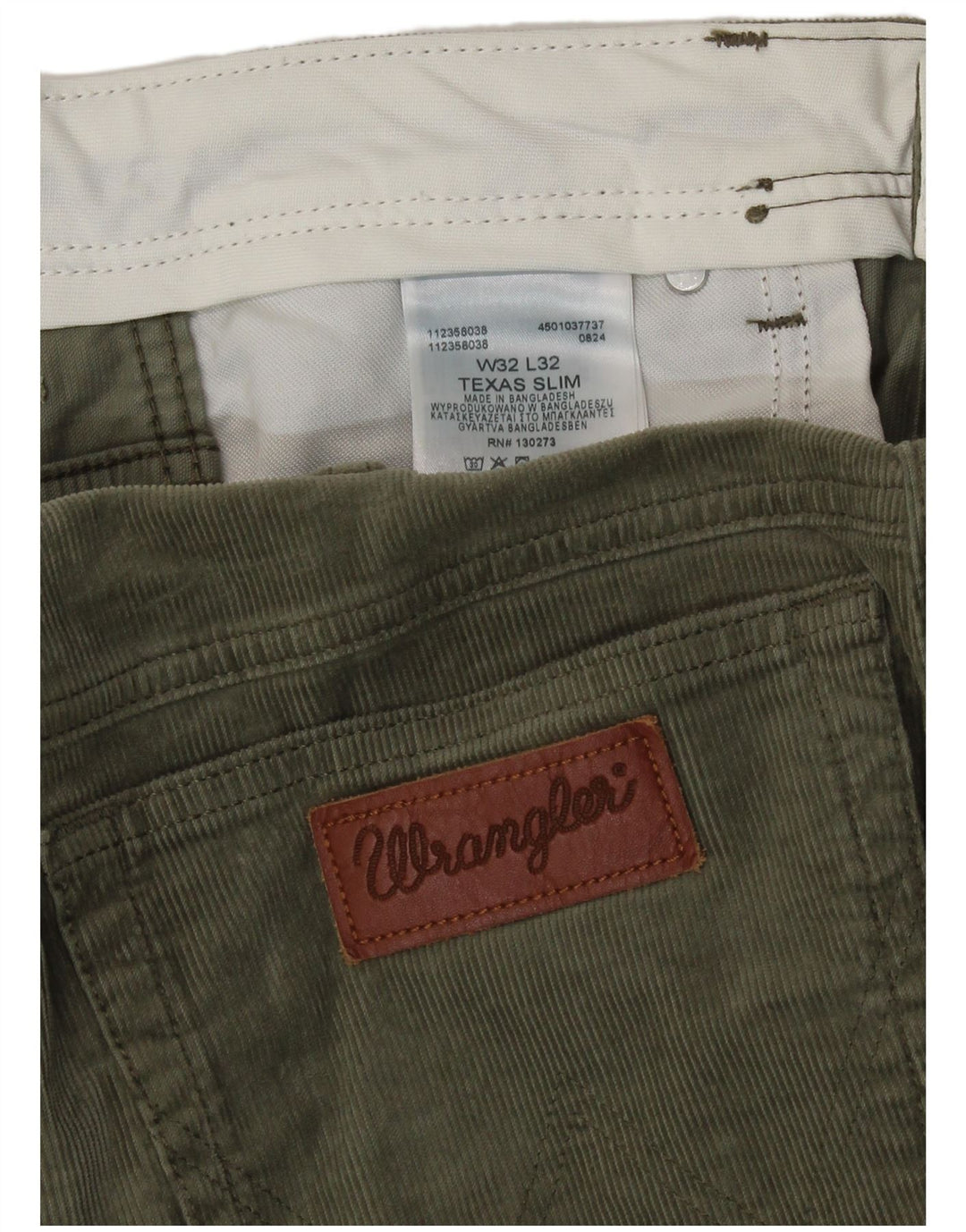 Pantaloni Wrangler pentru bărbați, Texas Slim Fit, din velur, L32 L32, bumbac verde