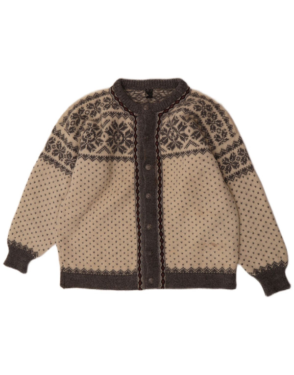 Pulover vintage cardigan pentru femei UK 18 XL din lână Fair Isle alb