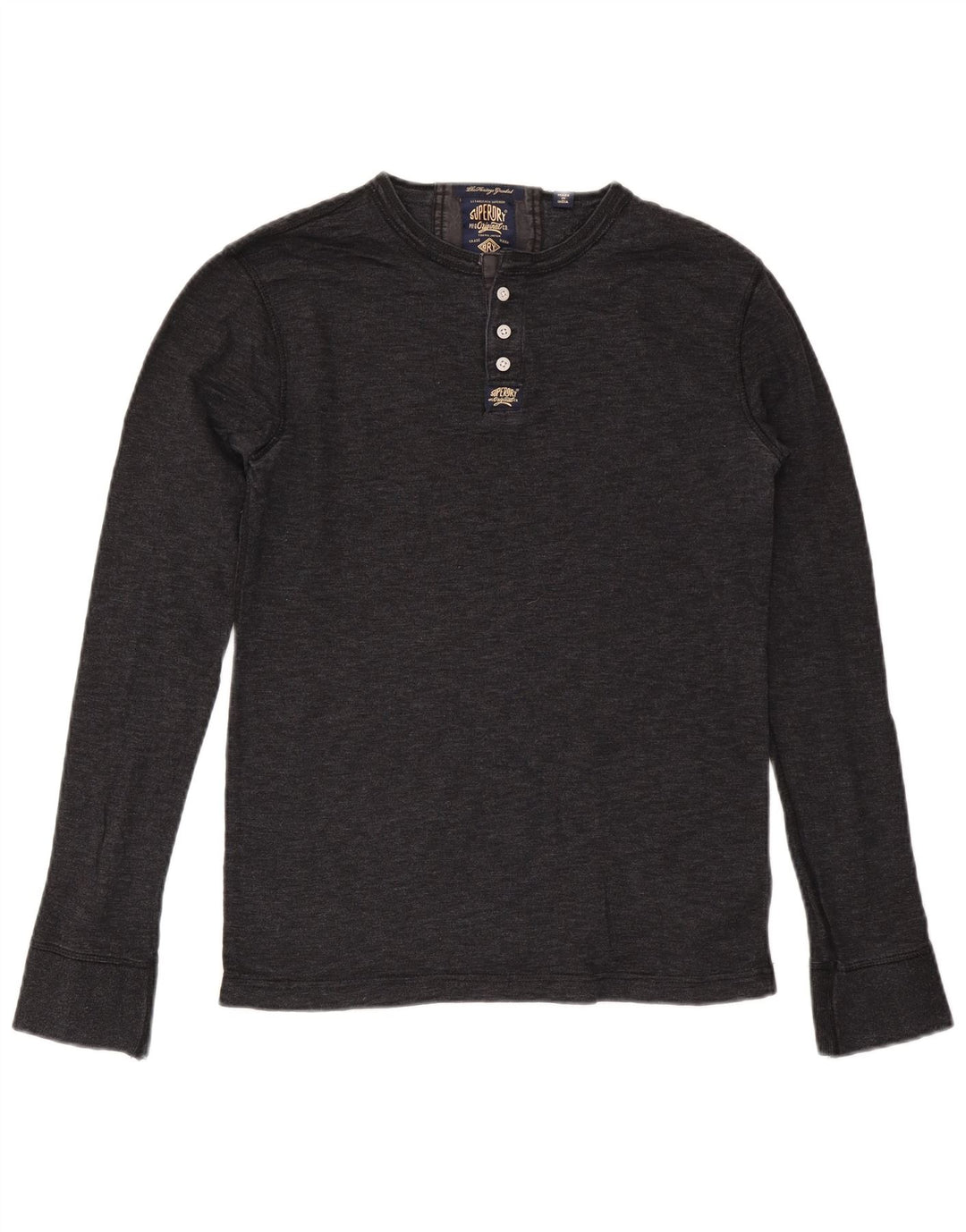 SUPERDRY Top pentru bărbați cu mânecă lungă din bumbac gri mediu