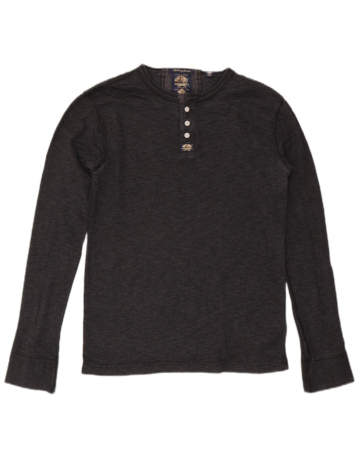 SUPERDRY Top pentru bărbați cu mânecă lungă din bumbac gri mediu