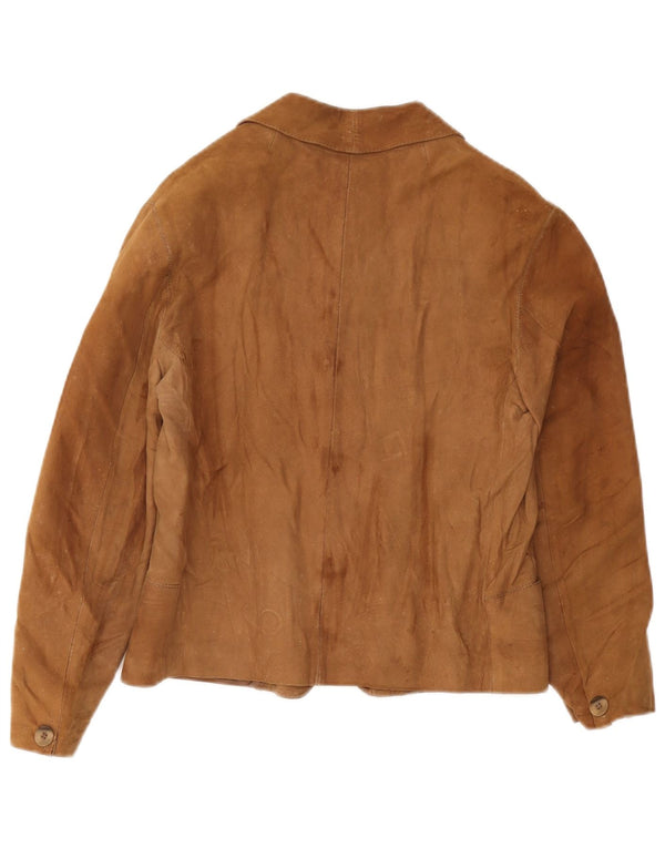 Blazer Vintage pentru femei cu 3 nasturi din piele intoarsa, UK 12, maro mediu
