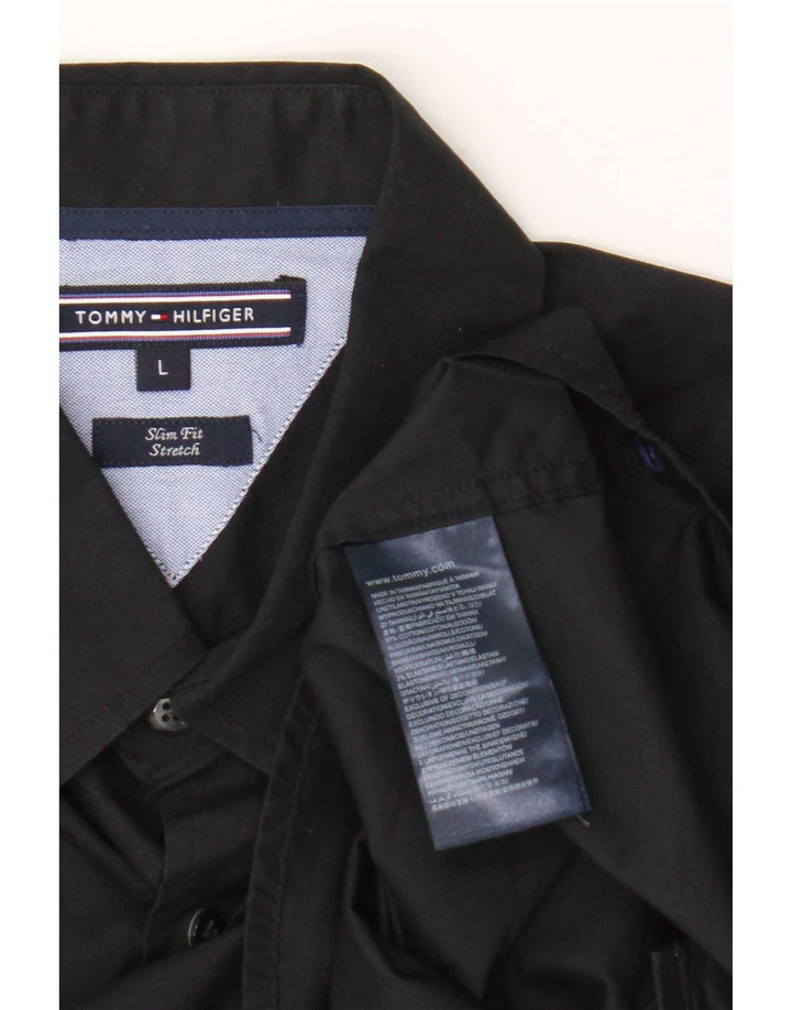 Cămașă pentru bărbați Tommy Hilfiger Stretch Slim Fit, mare, negru, bumbac