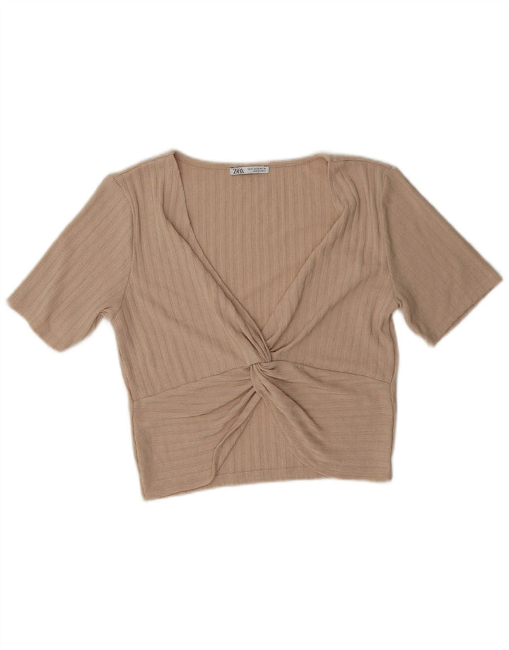Bluză Crop Top Femei Zara UK 12 Medium Bej Poliester