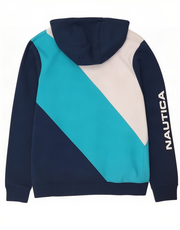 Pulover Nautica pentru bărbați, cu fermoar grafic, bumbac colorblock mediu, albastru