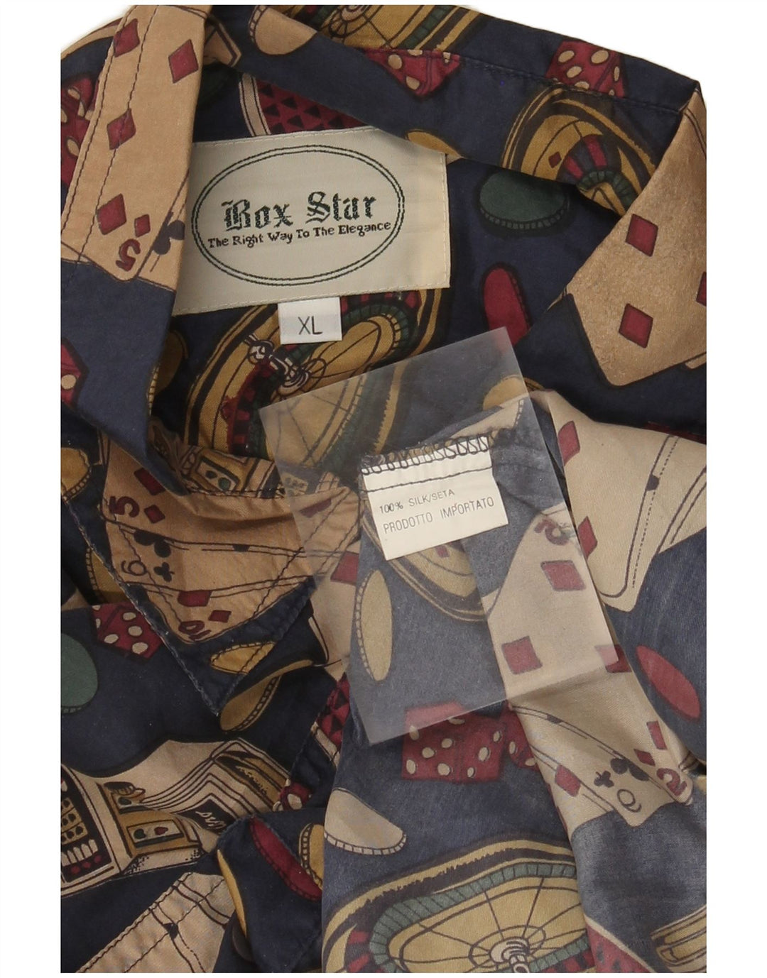 Cămașă cu grafică vintage pentru bărbați, XL, mătase bleumarin