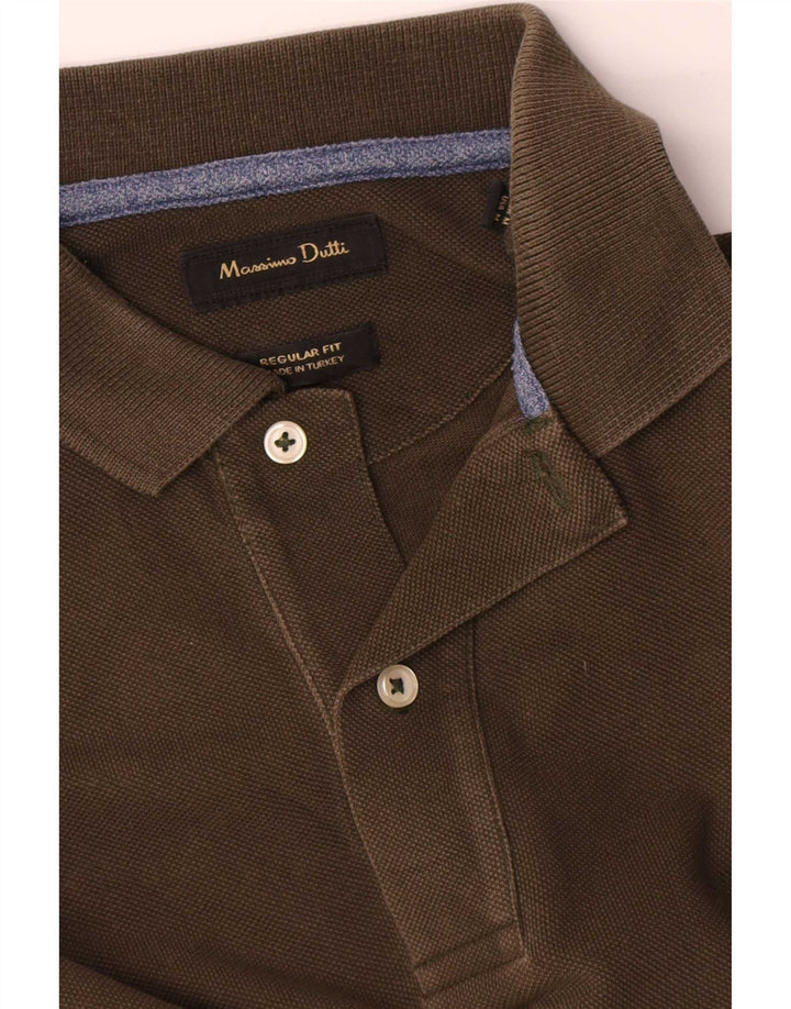 Cămașă polo Massimo Dutti pentru bărbați, bumbac mediu kaki