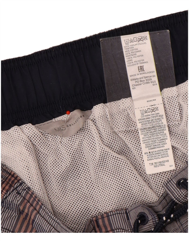 Marks & Spencer Pantaloni scurți de înot cargo pentru bărbați, bumbac cu carouri mari, gri