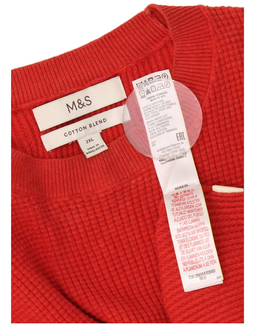 Pulover pentru bărbați Marks & Spencer cu gât roșu, poliester roșu 2XL
