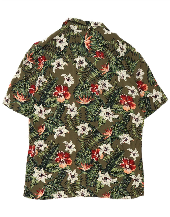 Cămașă cu mânecă scurtă pentru bărbați JACK & JONES Viscoză florală kaki medie
