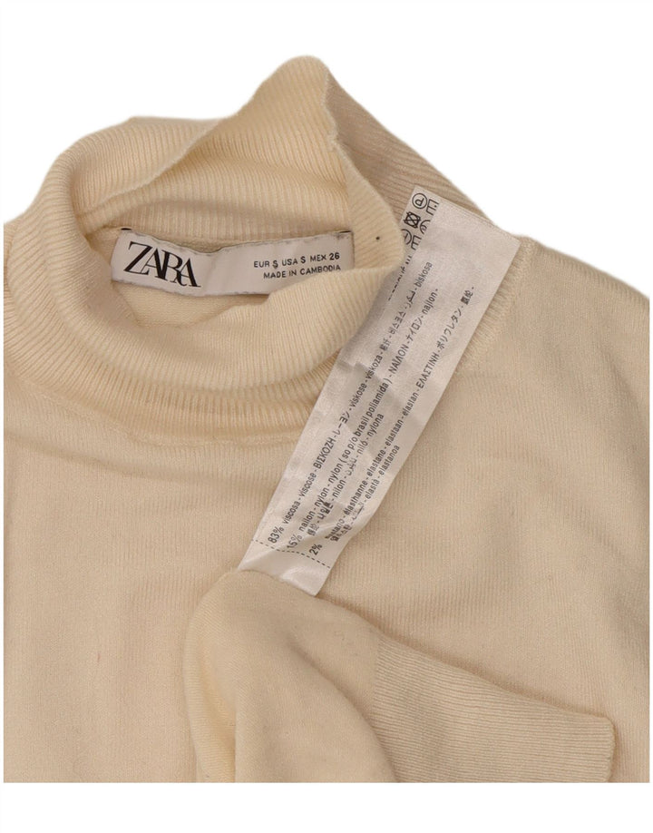 Pulover pentru femei cu gât țestoasă Zara UK 10 Mic din viscoză albă
