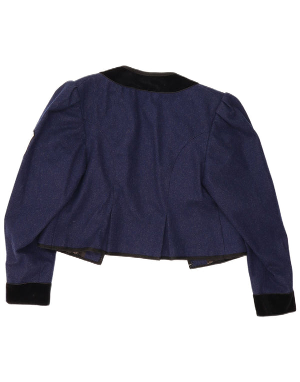 Jachetă Vintage pentru femei Trachten Crop Open Blazer UK 12 Medium Bleumarin
