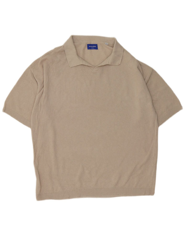 Pulover Jack & Jones pentru bărbați, cu mânecă scurtă, cu gât polo, bumbac XL, bej