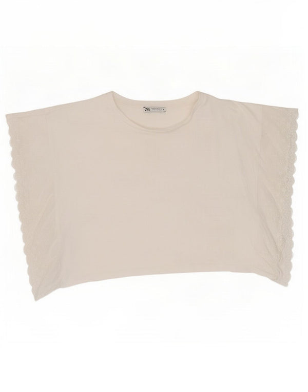 Tricou scurt pentru femei Zara UK 10, bumbac alb mic