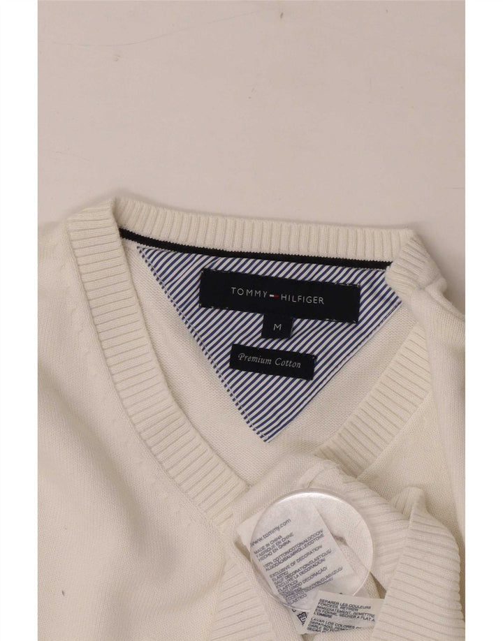 Pulover Tommy Hilfiger pentru bărbați, cu decolteu în V, bumbac alb mediu
