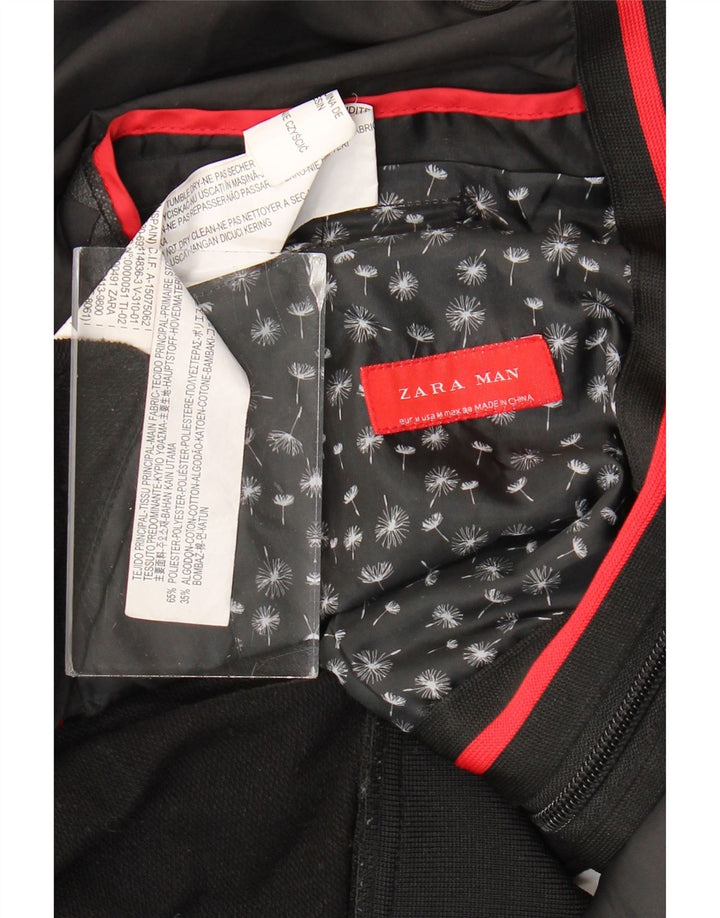 Jachetă bomber cu glugă pentru bărbați Zara UK 38 Poliester color bloc negru mediu