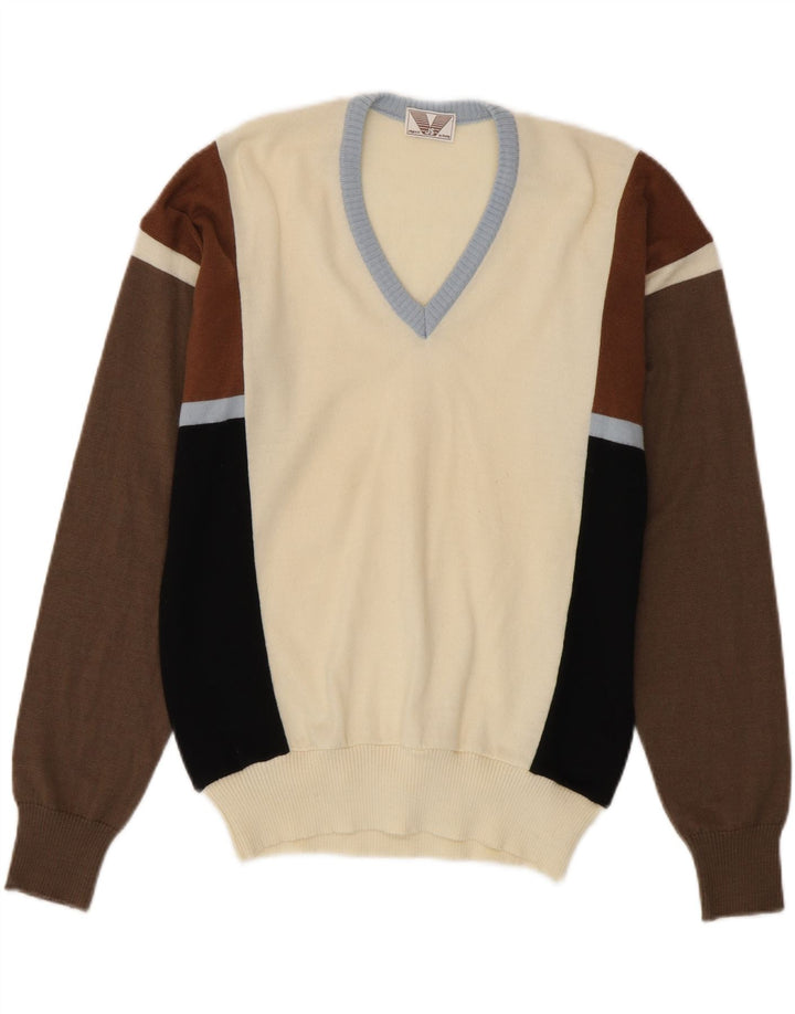 Pulover VINTAGE pentru bărbați cu decolteu în V IT 50 Mediu Multicolor Colorblock