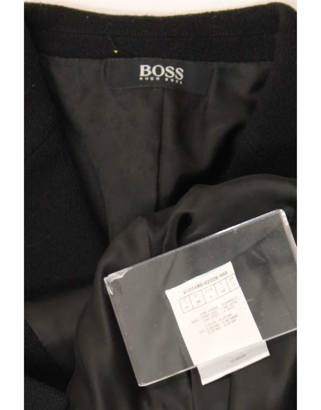 Jachetă Blazer pentru femei Hugo Boss cu 3 nasturi UK 14 Lână virgină medie neagră