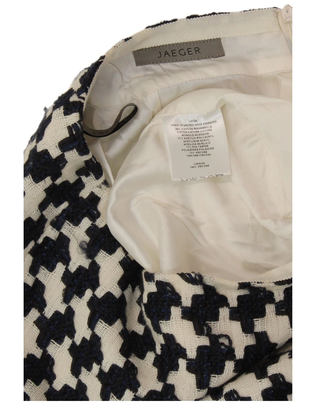 Fusta creion pentru femei JAEGER UK 8 Small W27 Bumbac picior de găin negru