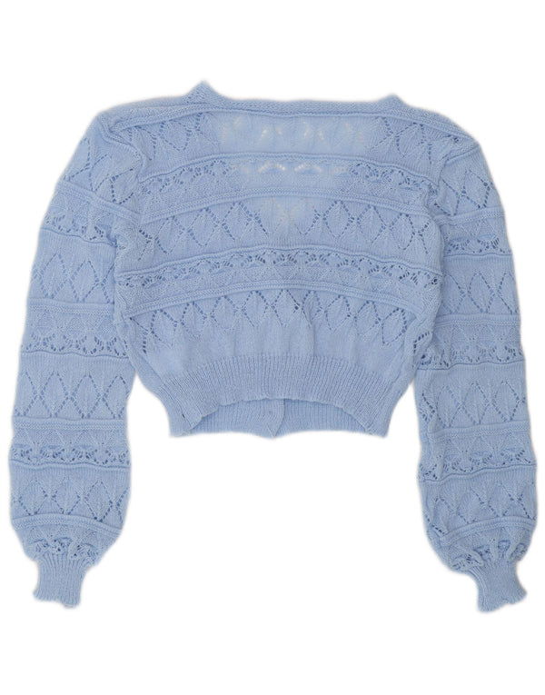 VINTAGE Pulover cardigan lung pentru femei UK 10 Small Blue Acrylic