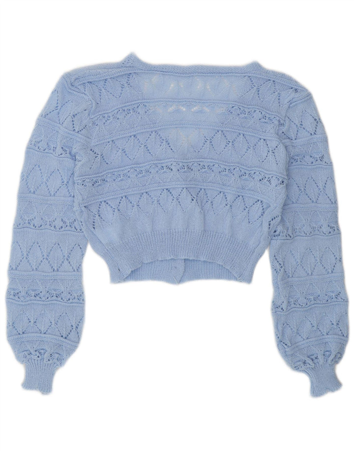 VINTAGE Pulover cardigan lung pentru femei UK 10 Small Blue Acrylic
