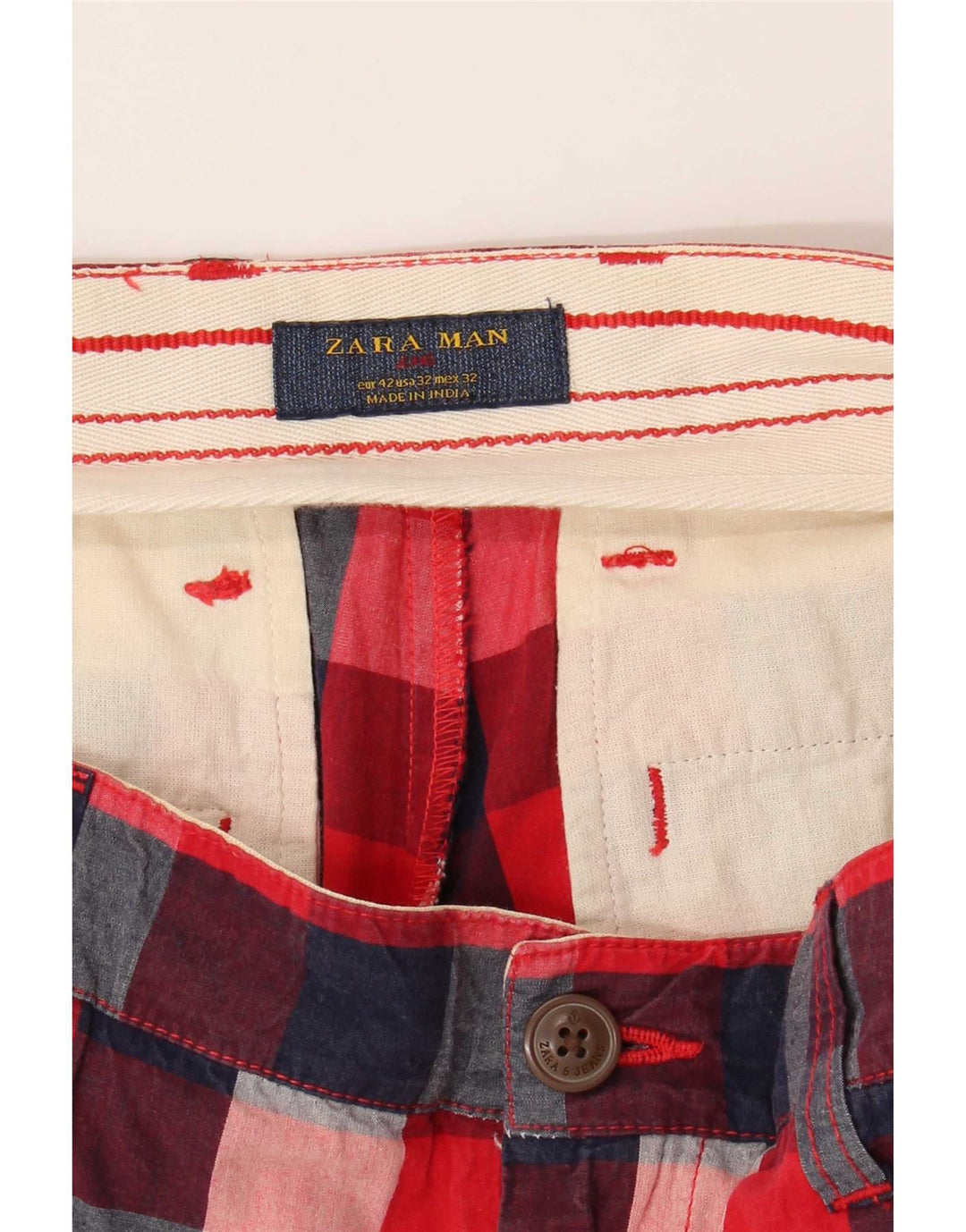 Pantaloni scurți chino pentru bărbați Zara EU 42 Large W32 Red Gingham
